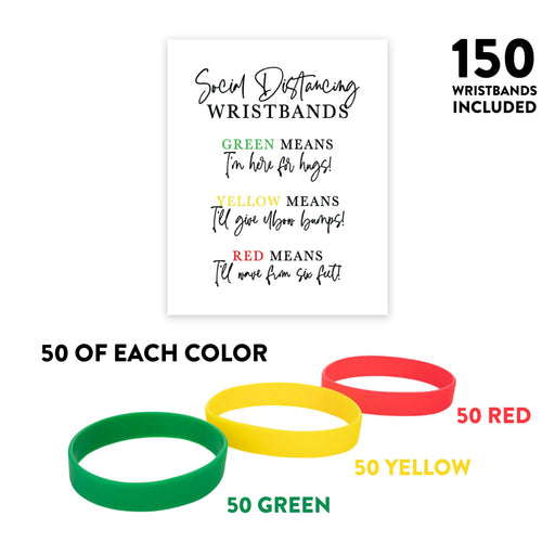 Distance Wedding Canvas Party Sign 8 x 10-inch Color Coded with 150-Pack Silicone Wristbands-Set of 1-Andaz Press-