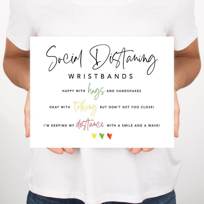 Distance Wedding Cardstock Party Signs 8.5 x 11-inch Formal Black and White with 150-Pack Silicone Wristbands-Set of 1-Andaz Press-