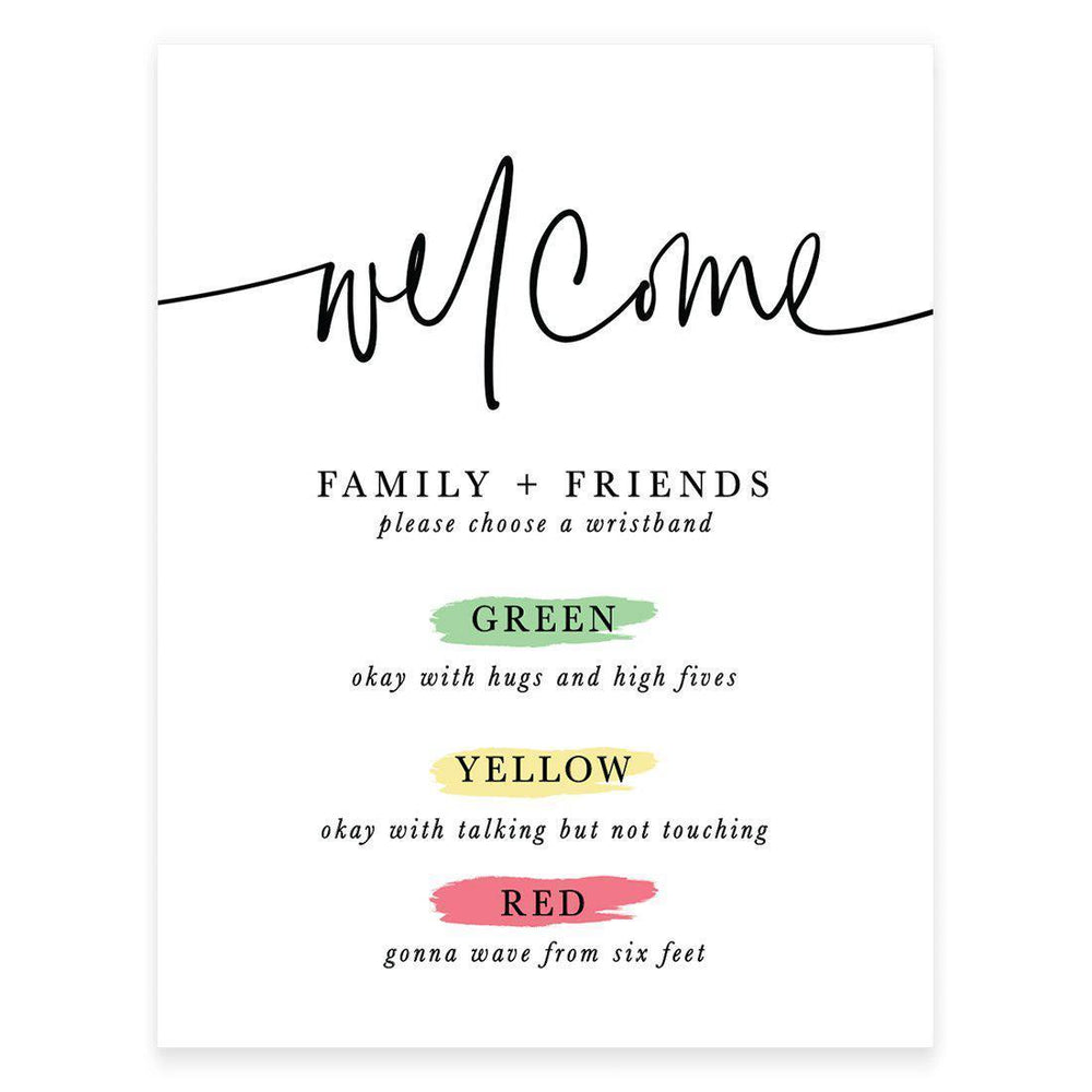 Distance Wedding Cardstock Party Signs 8.5 x 11-inch Welcome Family and Friends with 150-Pack Silicone Wristbands-Set of 1-Andaz Press-