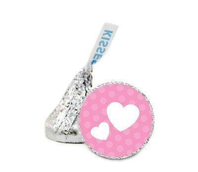 Double Hearts Hershey's Kiss Baby Shower Stickers-Set of 216-Andaz Press-Girl-