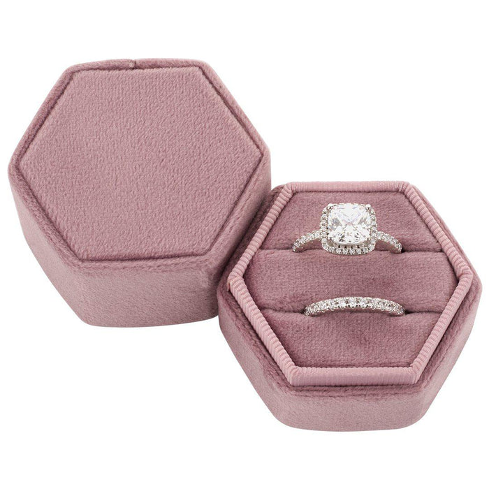 Double Hexagon Velvet Ring Box-Set of 1-Koyal Wholesale-Champagne-