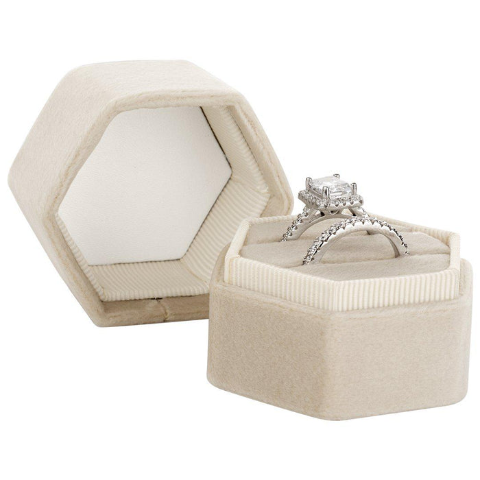 Double Hexagon Velvet Ring Box-Set of 1-Koyal Wholesale-Champagne-