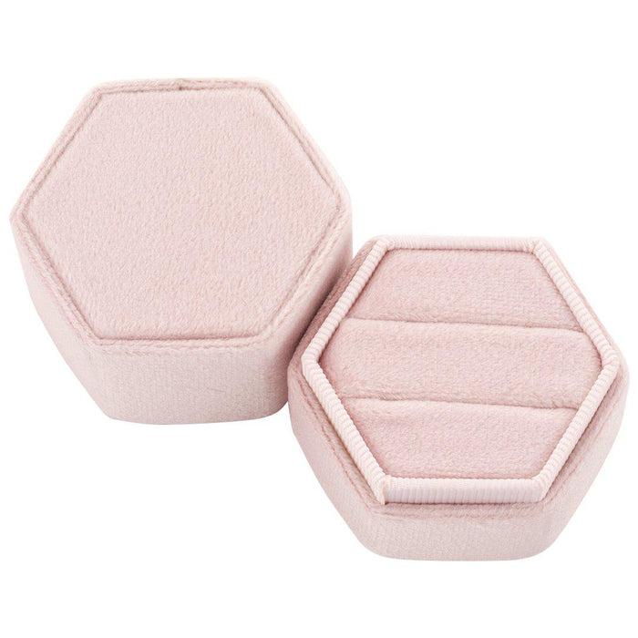 Double Hexagon Velvet Ring Box-Set of 1-Koyal Wholesale-Blush Pink-