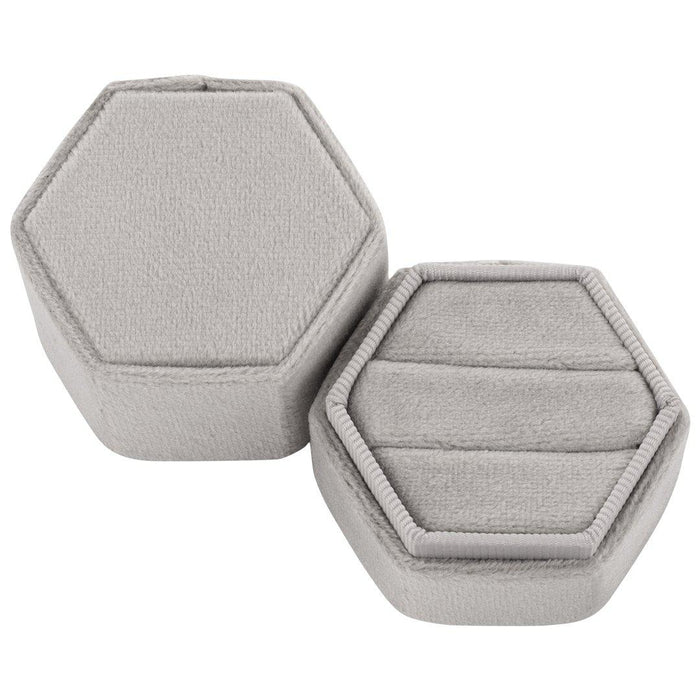 Double Hexagon Velvet Ring Box-Set of 1-Koyal Wholesale-Grey-