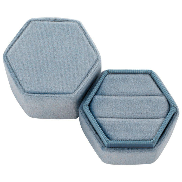 Double Hexagon Velvet Ring Box-Set of 1-Koyal Wholesale-Vintage Blue-
