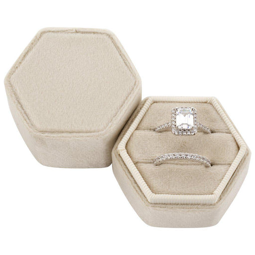 Double Hexagon Velvet Ring Box-Set of 1-Koyal Wholesale-Champagne-