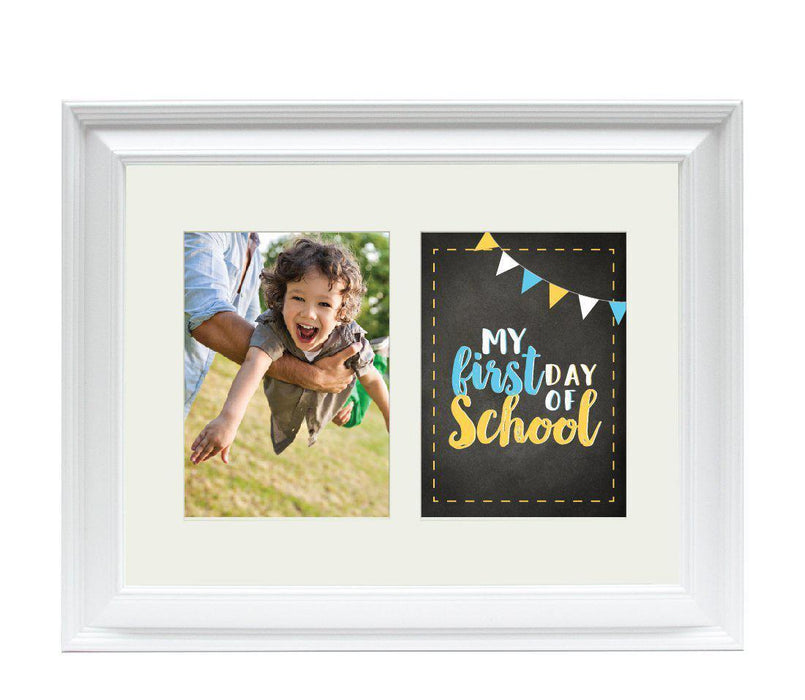 Double White 5 x 7-Inch Photo Frame Baby Wall Art-Set of 1-Andaz Press-First Day of School Boy-