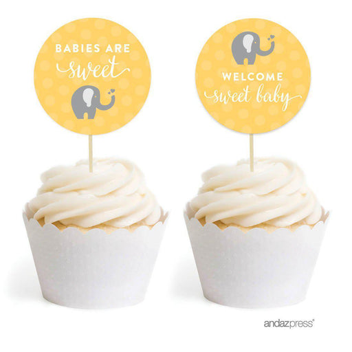 Elephant Baby Shower Cupcake Topper DIY Party Favors Kit-Set of 20-Andaz Press-