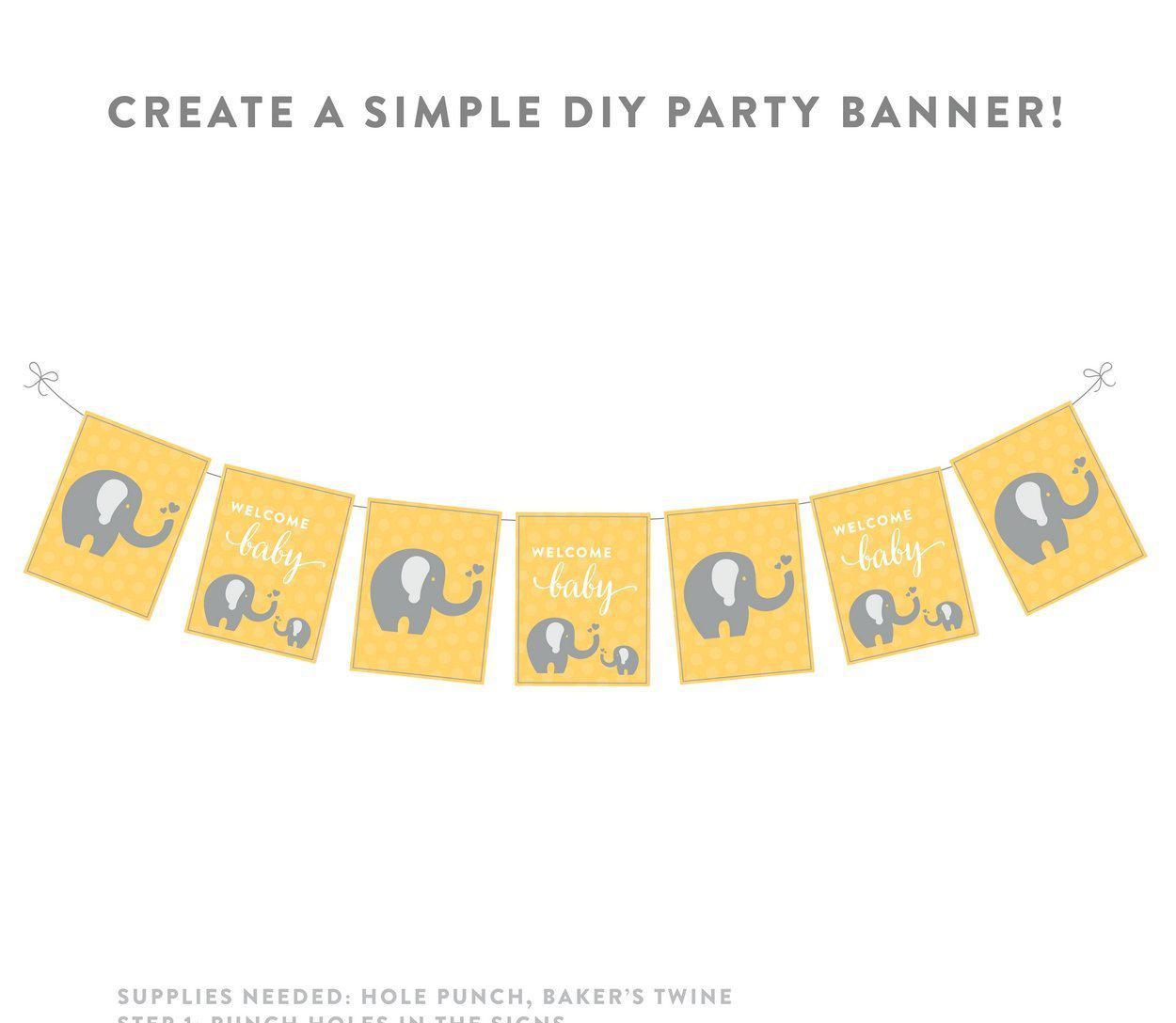 Elephant Baby Shower Party Signs & Banner Decorations-Set of 20-Andaz Press-