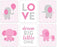 Elephant Theme Girls Nursery Hanging Wall Art, Gray Pink Elephant, Love, Dream Big Little One-Set of 6-Andaz Press-