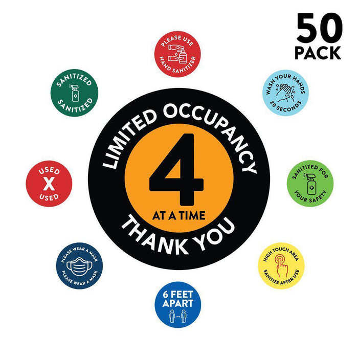 Elevator Round Maximum Occupancy Social Distancing Business Labels, Vinyl Sticker Decals-Set of 50-Andaz Press-Limited Occupancy 4-