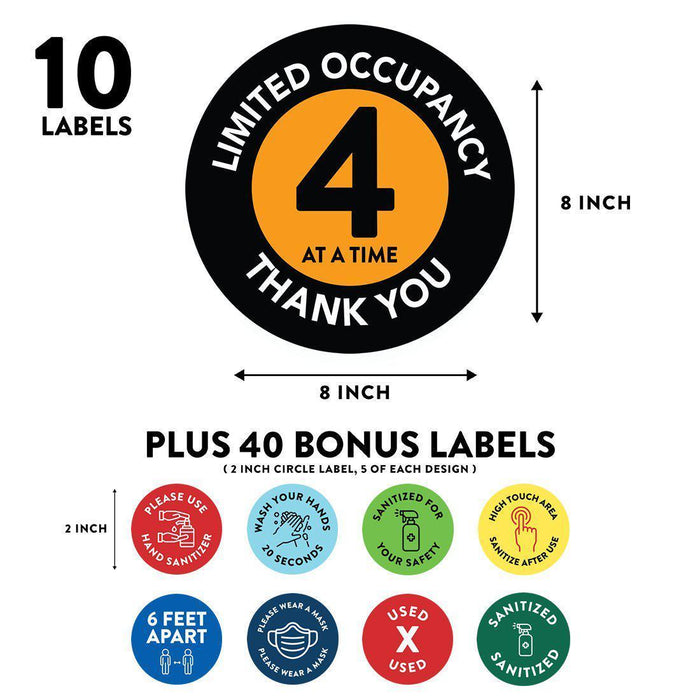 Elevator Round Maximum Occupancy Social Distancing Business Labels, Vinyl Sticker Decals-Set of 50-Andaz Press-Limited Occupancy 4-