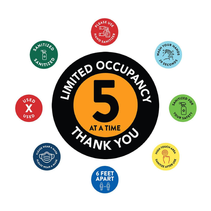 Elevator Round Maximum Occupancy Social Distancing Business Labels, Vinyl Sticker Decals-Set of 50-Andaz Press-Limited Occupancy 5-