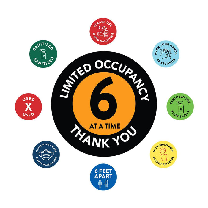 Elevator Round Maximum Occupancy Social Distancing Business Labels, Vinyl Sticker Decals-Set of 50-Andaz Press-Limited Occupancy 6-