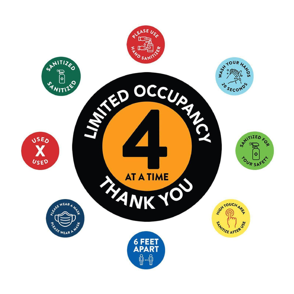 Elevator Round Maximum Occupancy Social Distancing Business Labels, Vinyl Sticker Decals-Set of 50-Andaz Press-Limited Occupancy 4-