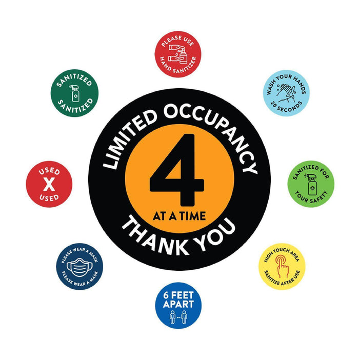 Elevator Round Maximum Occupancy Social Distancing Business Labels, Vinyl Sticker Decals-Set of 50-Andaz Press-Limited Occupancy 4-