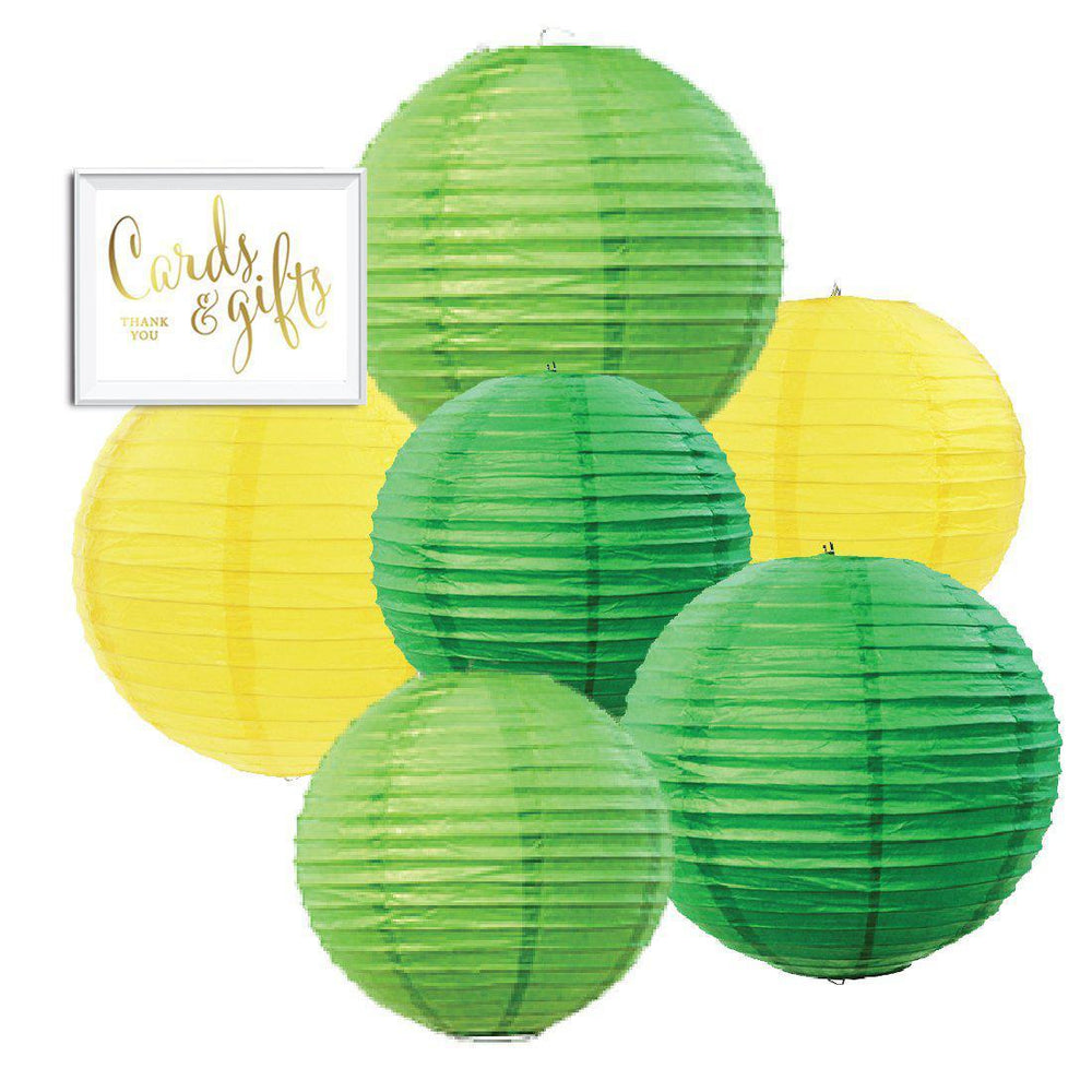 Emerald Green, Kiwi Green, Yellow Hanging Paper Lanterns Decorative Kit-Set of 6-Andaz Press-