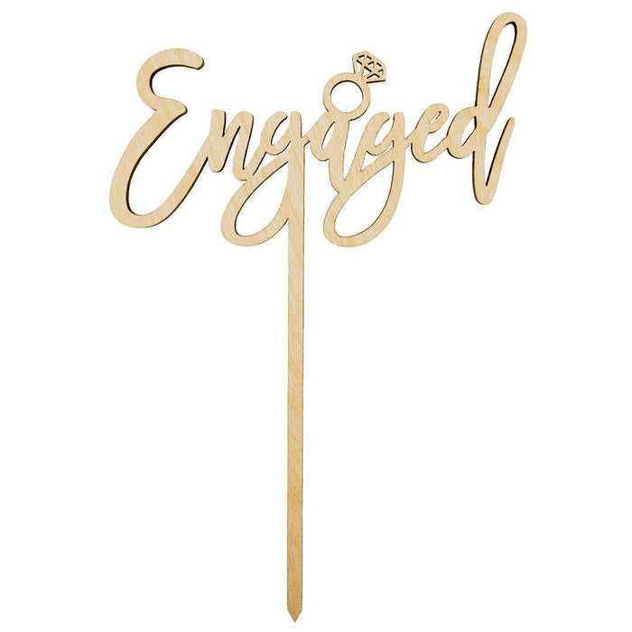 Engaged Laser Cut Wood Cake Topper-Set of 1-Andaz Press-Natural-