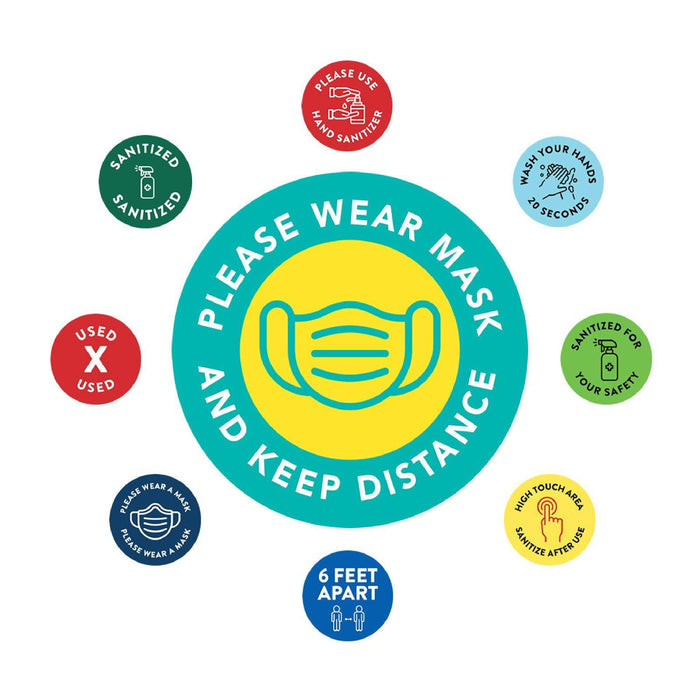 Face Mask Required For Entry, Social Distancing Business Signs, Round Circle Vinyl Sticker Decals-Set of 50-Andaz Press-Face Masks Must Upon Entering-