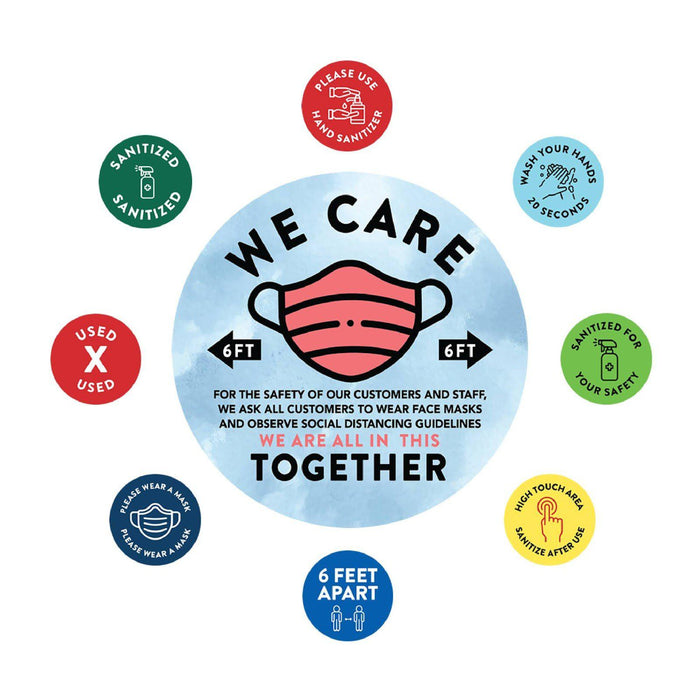 Face Mask Required For Entry, Social Distancing Business Signs, Round Circle Vinyl Sticker Decals-Set of 50-Andaz Press-Face Masks Must Upon Entering-