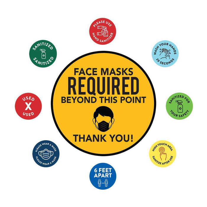 Face Mask Required For Entry, Social Distancing Business Signs, Round Circle Vinyl Sticker Decals-Set of 50-Andaz Press-Face Masks Must Upon Entering-