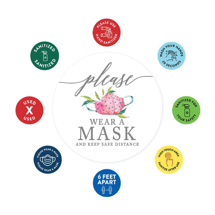 Face Mask Required For Entry, Social Distancing Business Signs, Round Circle Vinyl Sticker Decals-Set of 50-Andaz Press-Face Masks Must Upon Entering-