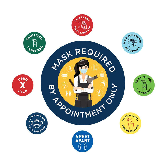 Face Mask Required For Entry, Social Distancing Business Signs, Round Circle Vinyl Sticker Decals-Set of 50-Andaz Press-Face Masks Must Upon Entering-