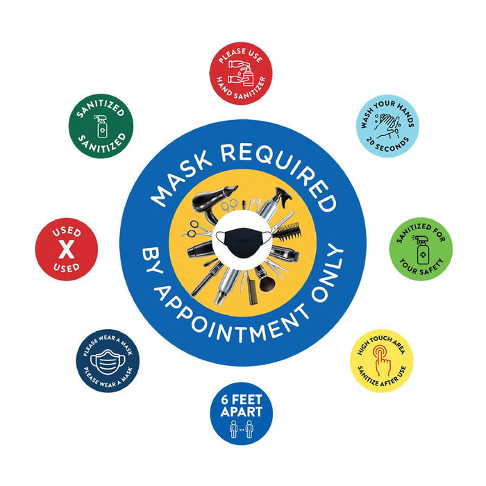 Face Mask Required For Entry, Social Distancing Business Signs, Round Circle Vinyl Sticker Decals-Set of 50-Andaz Press-Face Masks Must Upon Entering-