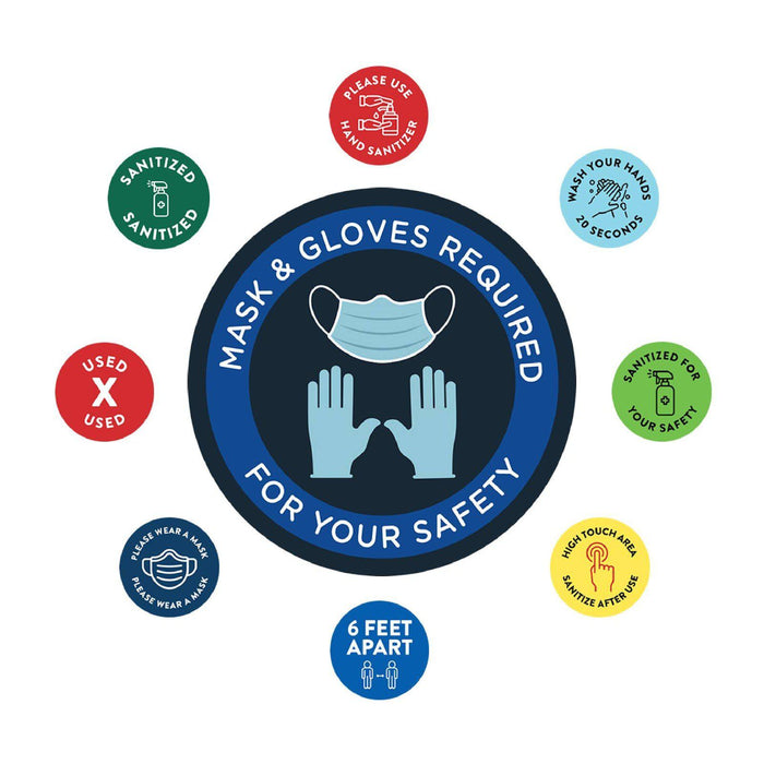 Face Mask Required For Entry, Social Distancing Business Signs, Round Circle Vinyl Sticker Decals-Set of 50-Andaz Press-Face Masks Must Upon Entering-