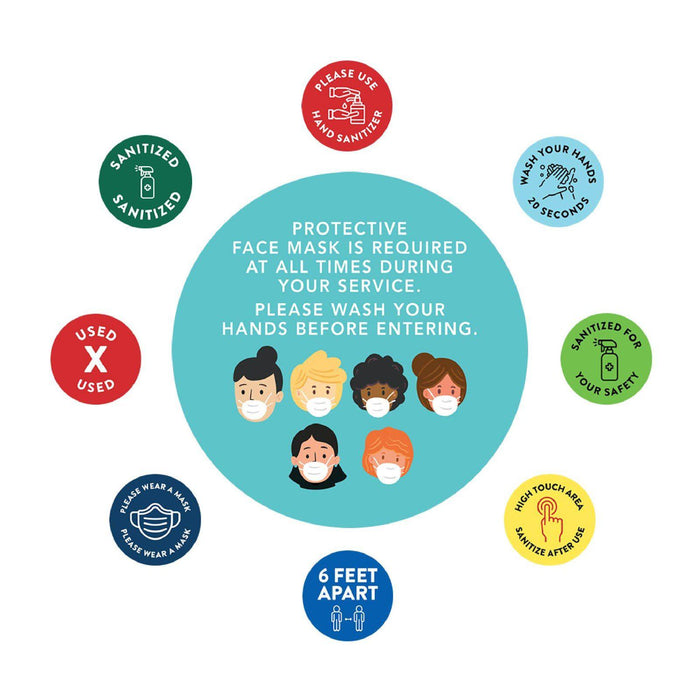 Face Mask Required For Entry, Social Distancing Business Signs, Round Circle Vinyl Sticker Decals-Set of 50-Andaz Press-Face Masks Must Upon Entering-