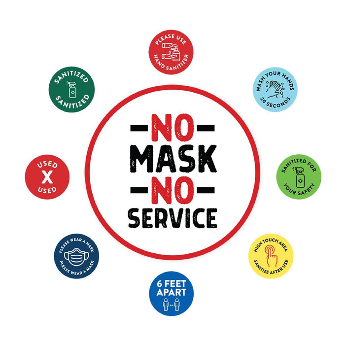 Face Mask Required For Entry, Social Distancing Business Signs, Round Circle Vinyl Sticker Decals-Set of 50-Andaz Press-Face Masks Must Upon Entering-