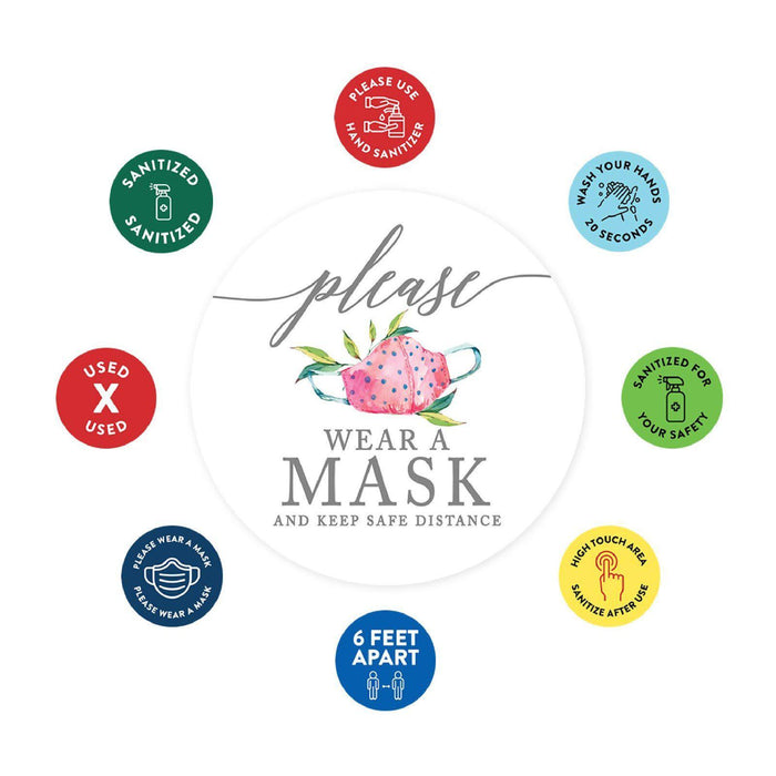 Face Mask Required For Entry, Social Distancing Business Signs, Round Circle Vinyl Sticker Decals-Set of 50-Andaz Press-Safe Distance-