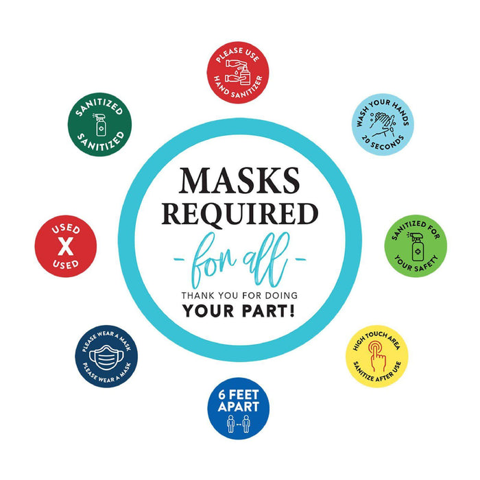 Face Mask Required For Entry, Social Distancing Business Signs, Round Circle Vinyl Sticker Decals-Set of 50-Andaz Press-Thank You-