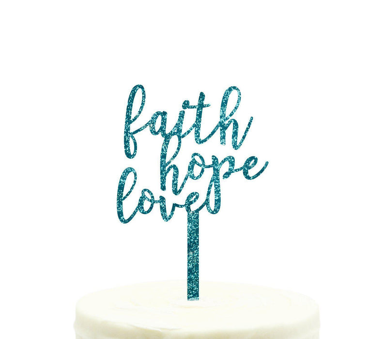 Faith, Hope, Love Baptism Glitter Acrylic Cake Toppers-Set of 1-Andaz Press-Aqua-