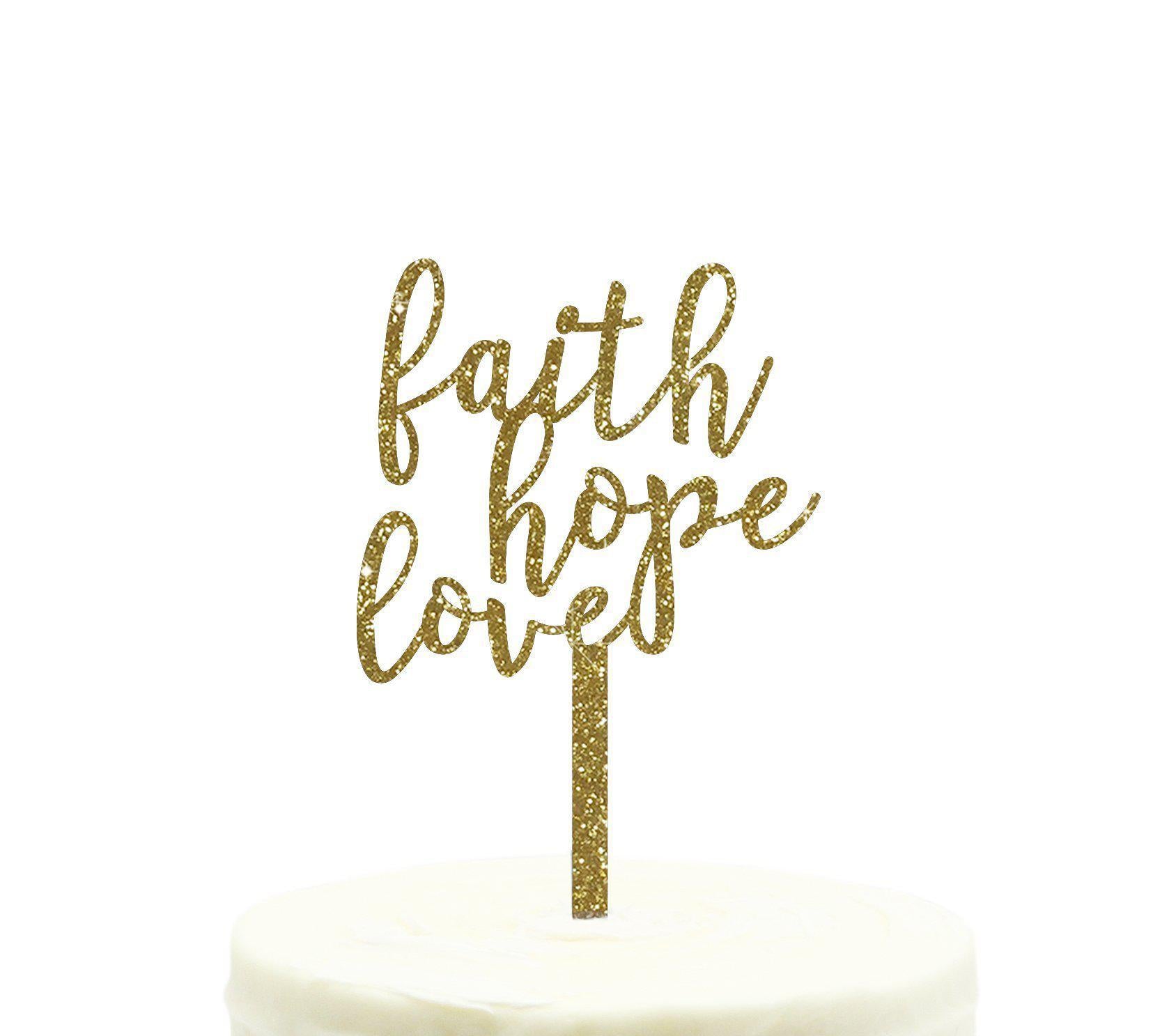 Faith, Hope, Love Baptism Glitter Acrylic Cake Toppers-Set of 1-Andaz Press-Gold-