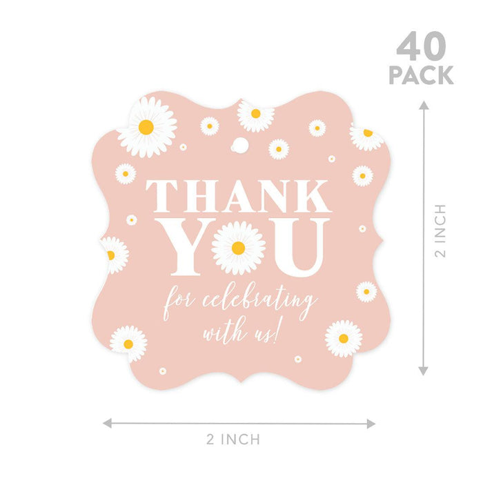 Fancy Frame Kids Party Favor Thank You Tags with String, For Party Favors Bags-Set of 40-Andaz Press-Daisy-