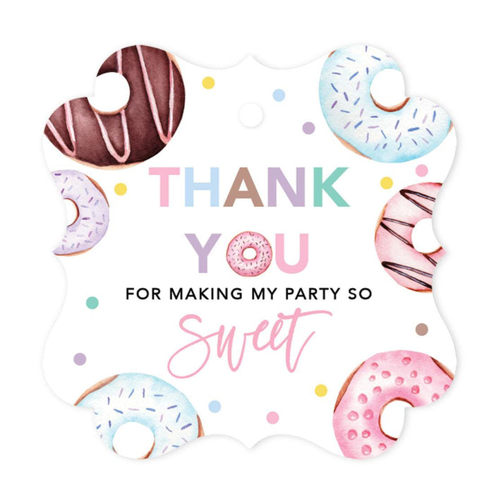 Fancy Frame Kids Party Favor Thank You Tags with String, For Party Favors Bags-Set of 40-Andaz Press-Donut-