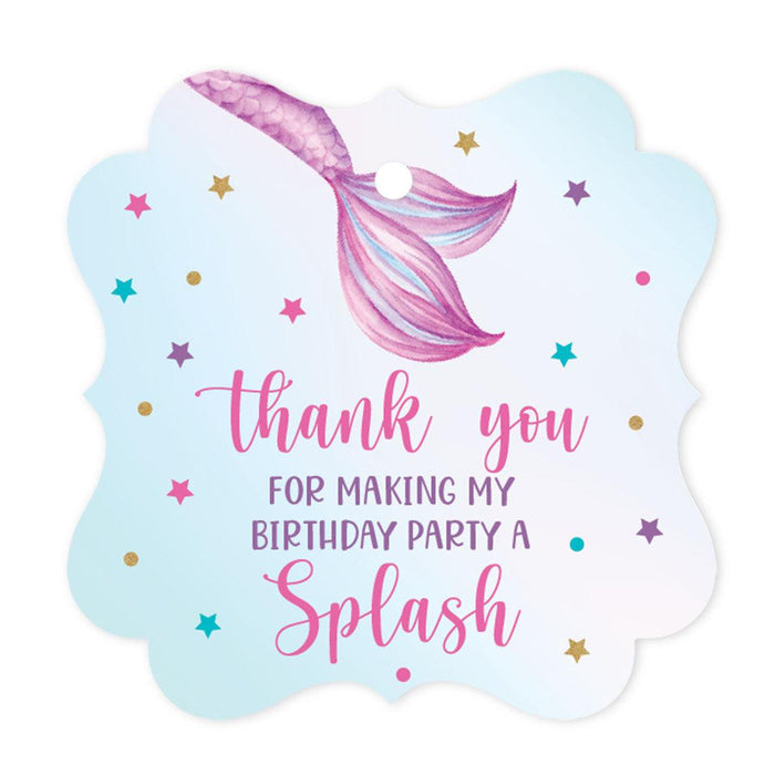 Fancy Frame Kids Party Favor Thank You Tags with String, For Party Favors Bags-Set of 40-Andaz Press-Mermaid-