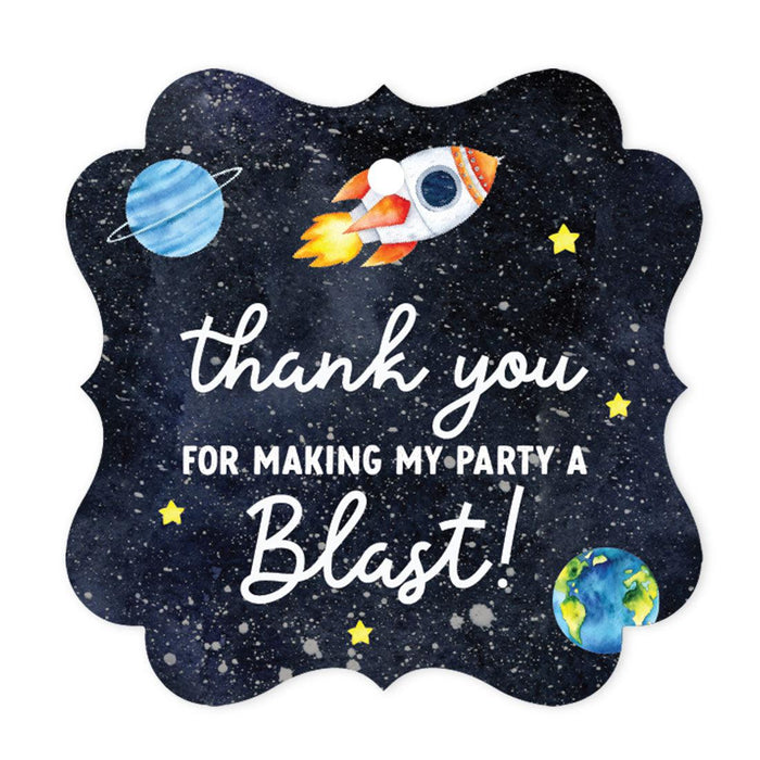 Fancy Frame Kids Party Favor Thank You Tags with String, For Party Favors Bags-Set of 40-Andaz Press-Outer Space Astronaut-