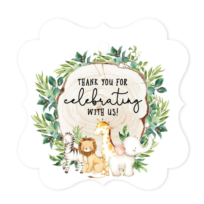 Fancy Frame Kids Party Favor Thank You Tags with String, For Party Favors Bags-Set of 40-Andaz Press-Safari Animals-