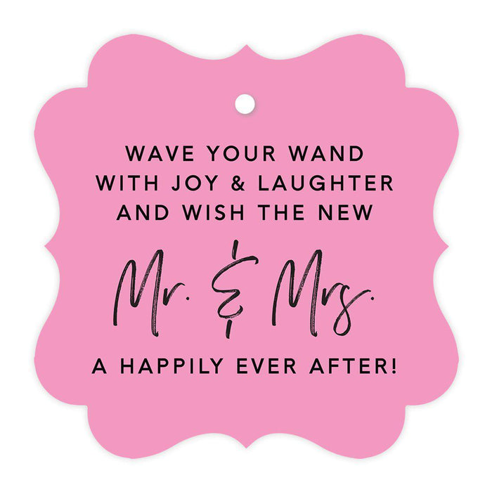 Fancy Frame Wedding Ribbon Wand Favor Tags, Send Off Exit Tags For Wedding Wand Favors-Set of 96-Andaz Press-Bubblegum Pink-