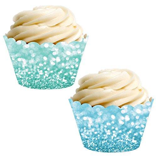 Faux Baby Blue and Aqua Glitter Cupcake Wrapper-set of 24-Andaz Press-