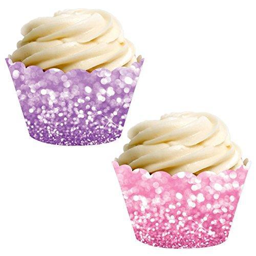 Faux Pink and Lavender Purple Glitter Cupcake Wrapper-set of 24-Andaz Press-