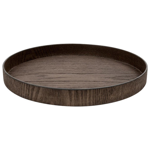 Koyal Wholesale Faux Wood Round Decorative Tray Rustic Wood Tray for Kitchen Counter, Coffee Table, Brown, 1-Pack