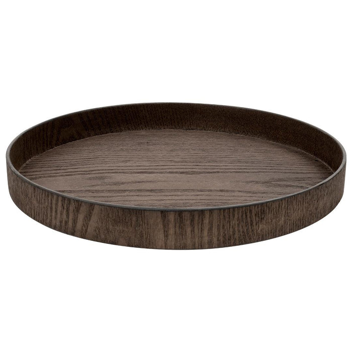 Koyal Wholesale Faux Wood Round Decorative Tray Rustic Wood Tray for Kitchen Counter, Coffee Table, Birch, 1-Pack