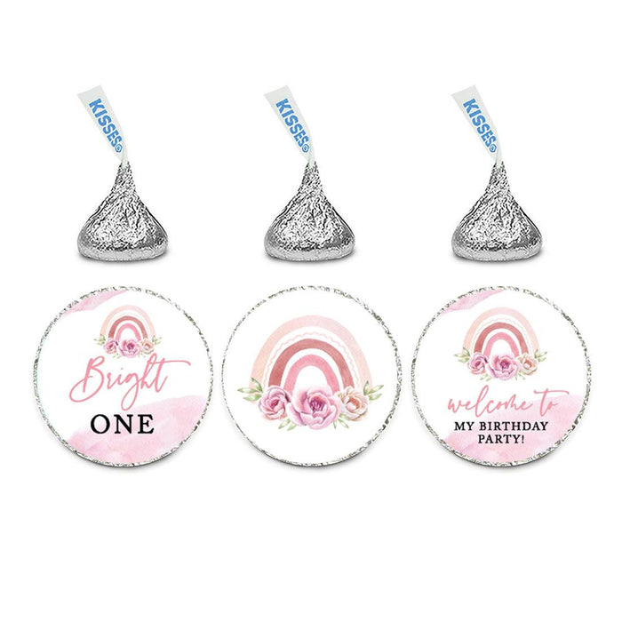 First Birthday Chocolate Drop Label Stickers for Kisses, Kids Birthday Favors-Set of 240-Andaz Press-Daisy-