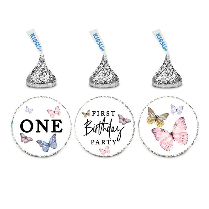 First Birthday Chocolate Drop Label Stickers for Kisses, Kids Birthday Favors-Set of 240-Andaz Press-Daisy-