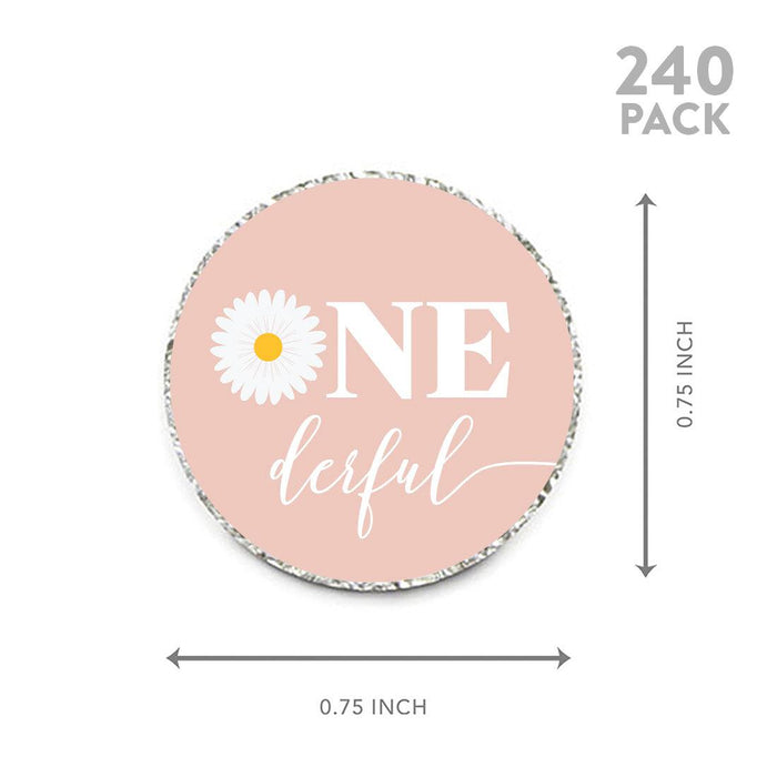 First Birthday Chocolate Drop Label Stickers for Kisses, Kids Birthday Favors-Set of 240-Andaz Press-Daisy-