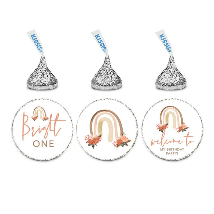 First Birthday Chocolate Drop Label Stickers for Kisses, Kids Birthday Favors-Set of 240-Andaz Press-Daisy-