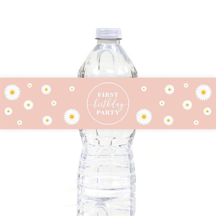 First Birthday Party Favor Water Bottle Label Stickers, For Kids-Set of 40-Andaz Press-Daisy-